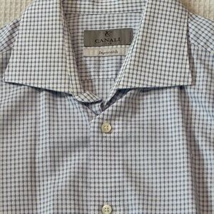 Canali Men's Light Blue Checked Dress Shirt 16 32
Made in Italy